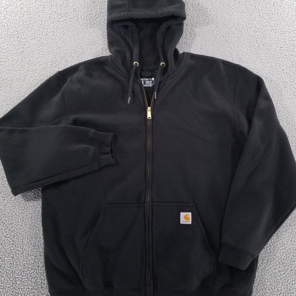 Carhartt Hoodie Mens XL Black Full Zip Loose Fit Midweight Sweatshirt Marquette